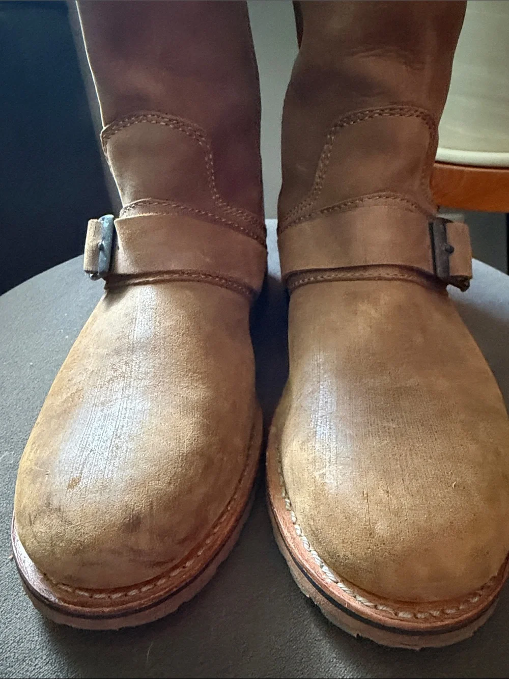 L.L. Bean Roughout Leather Mens 8.5 Engineer Boots with Buckle Outdoors